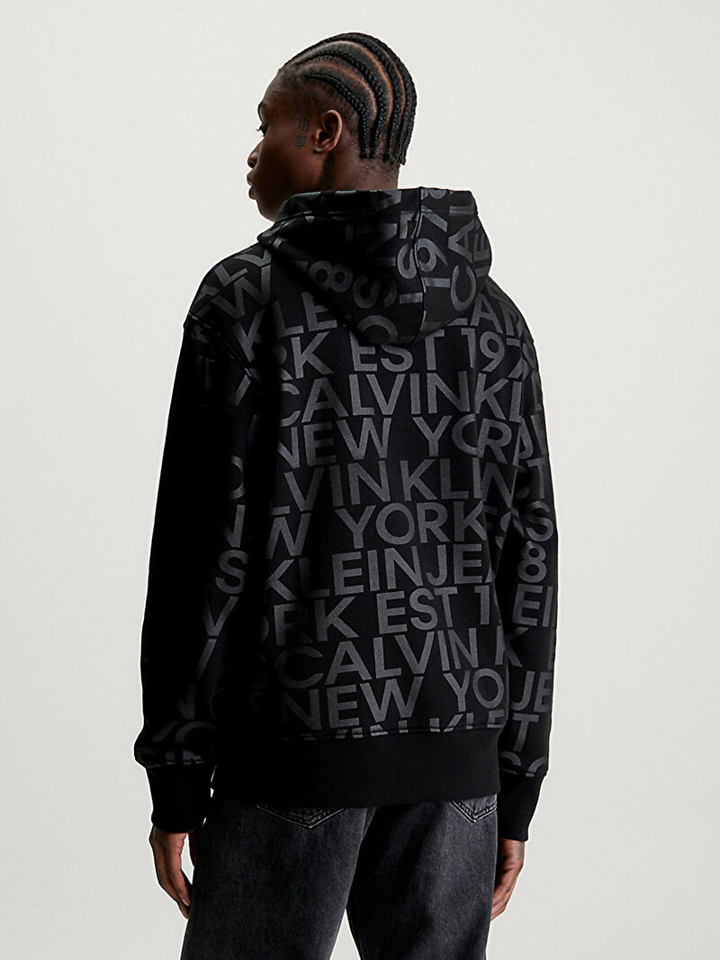 Calvin Klein Siyah Renkli Erkek Logo Aop Hoodie Sweatshirt