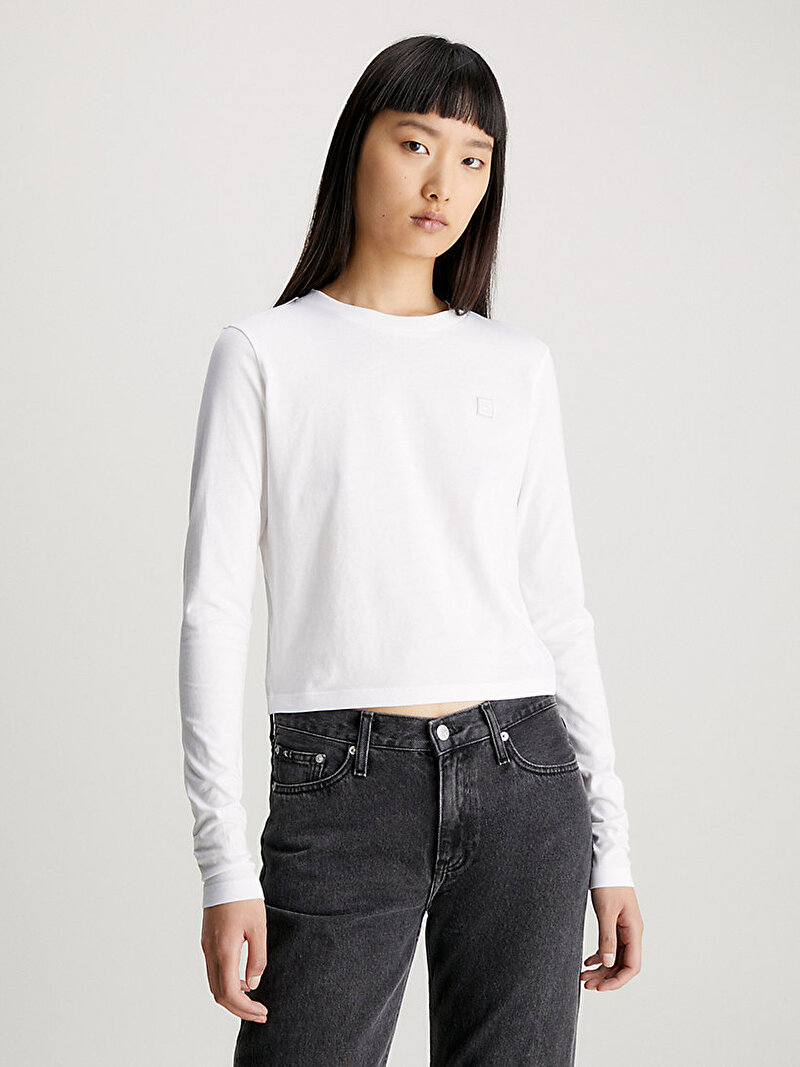 Calvin Klein Beyaz Renkli Kadın Ck Embro Badge Uzun Kollu T-Shirt