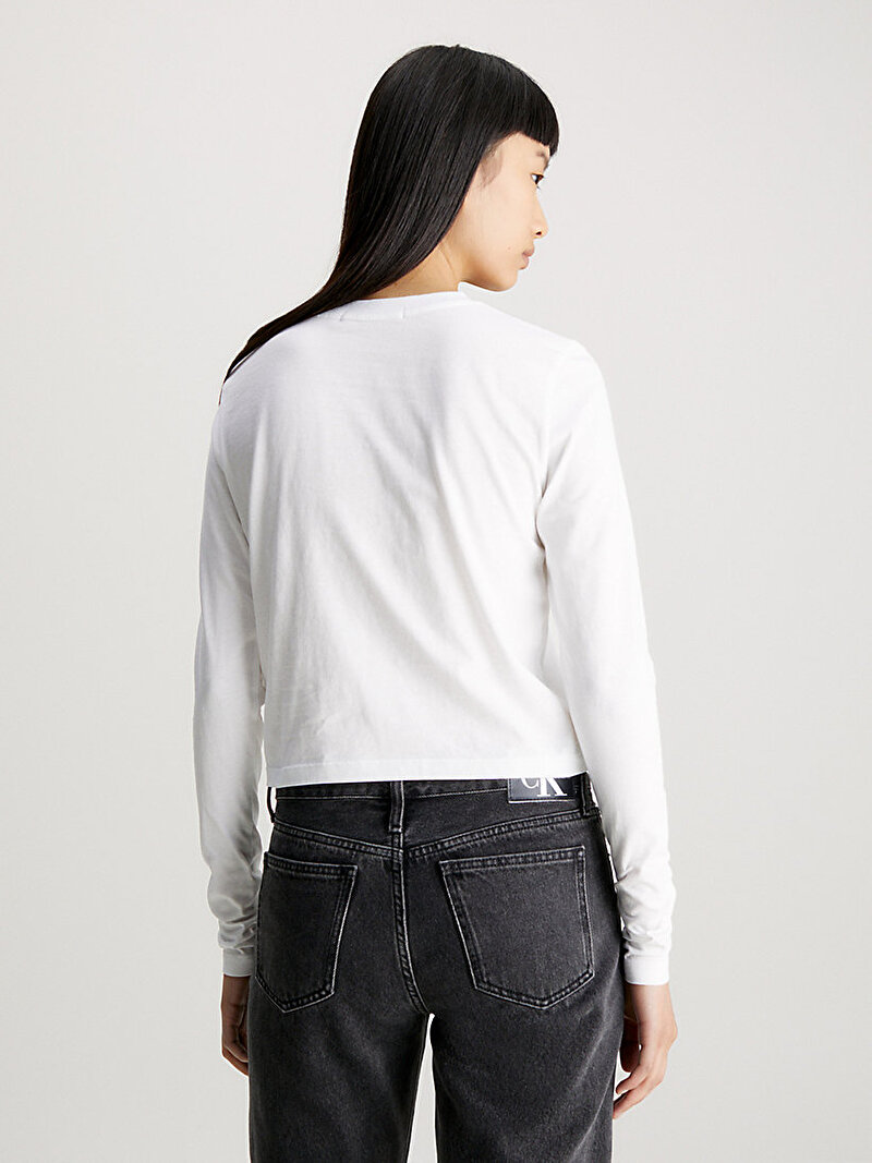 Calvin Klein Beyaz Renkli Kadın Ck Embro Badge Uzun Kollu T-Shirt