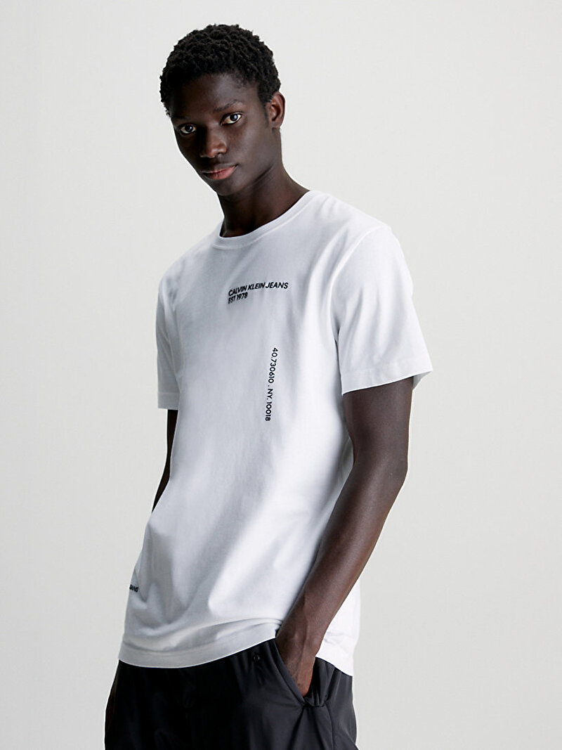 Calvin Klein Beyaz Renkli Erkek Multiplacement Text T-Shirt
