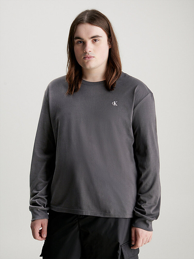 Calvin Klein Gri Renkli Erkek Institutional Uzun Kollu T-Shirt