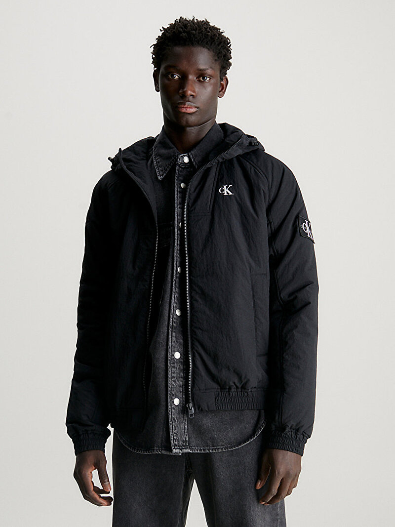 Calvin Klein Siyah Renkli Erkek Hooded Padded Harrington Ceket