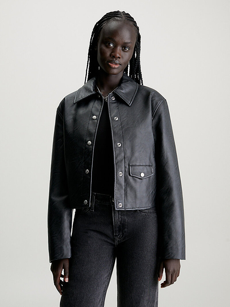 Calvin Klein Siyah Renkli Kadın Short Suni Deri Ceket