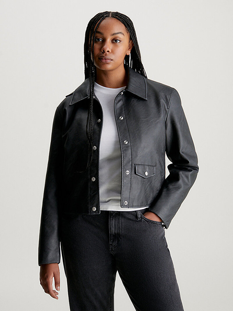 Calvin Klein Siyah Renkli Kadın Short Suni Deri Ceket