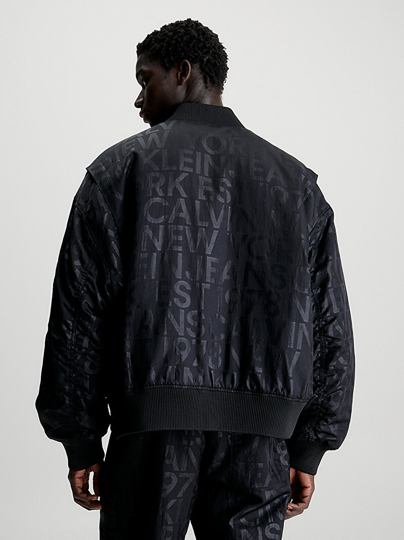 Calvin Klein Siyah Renkli Erkek Logo Aop Fashion Bomber Ceket