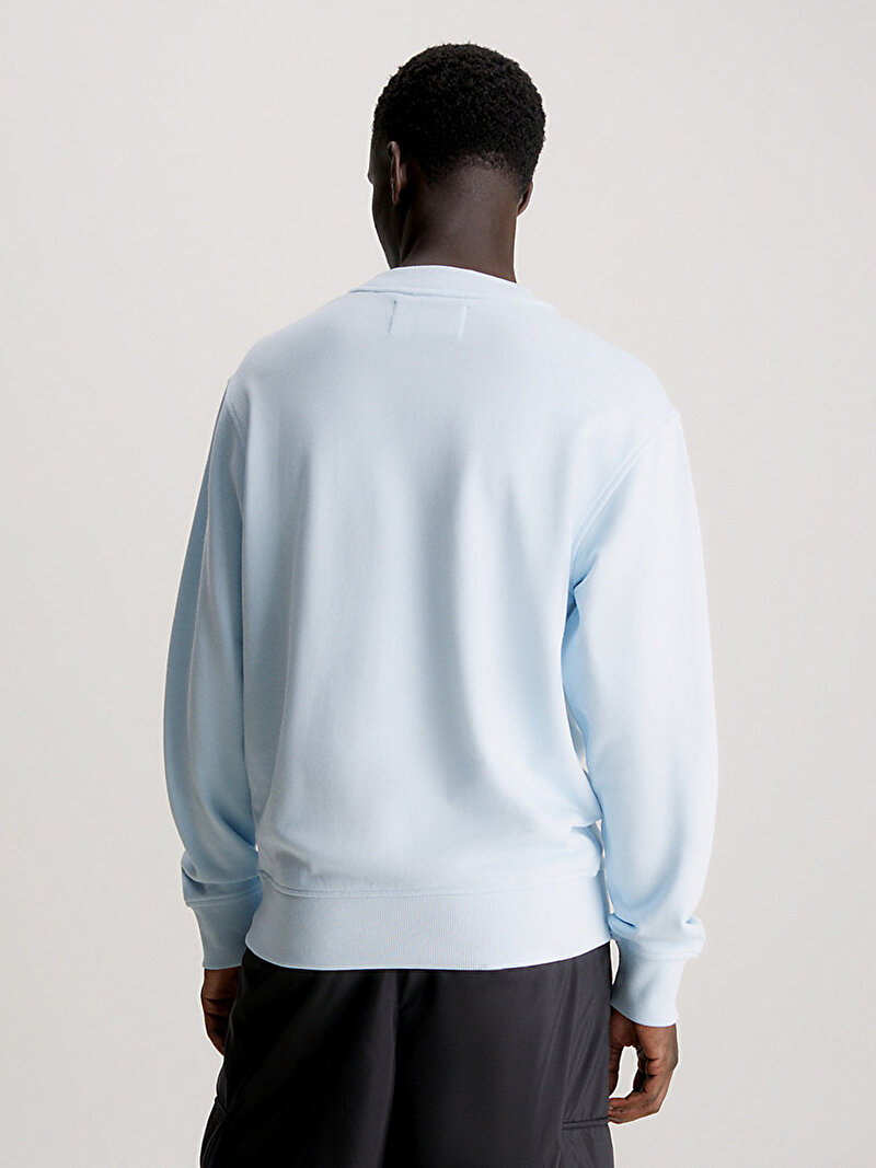 Calvin Klein Mavi Renkli Erkek Logo Repeat Bisiklet Yaka Sweatshirt
