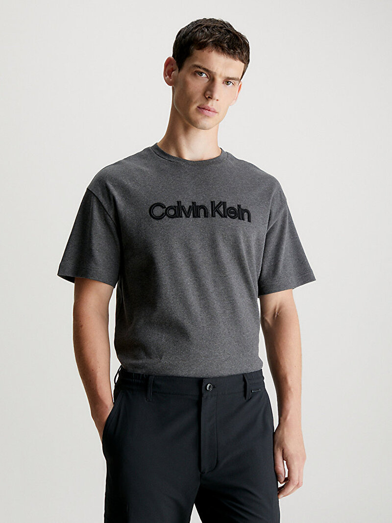 Calvin Klein Gri Renkli Erkek Raised Embroidered Logo T-Shirt