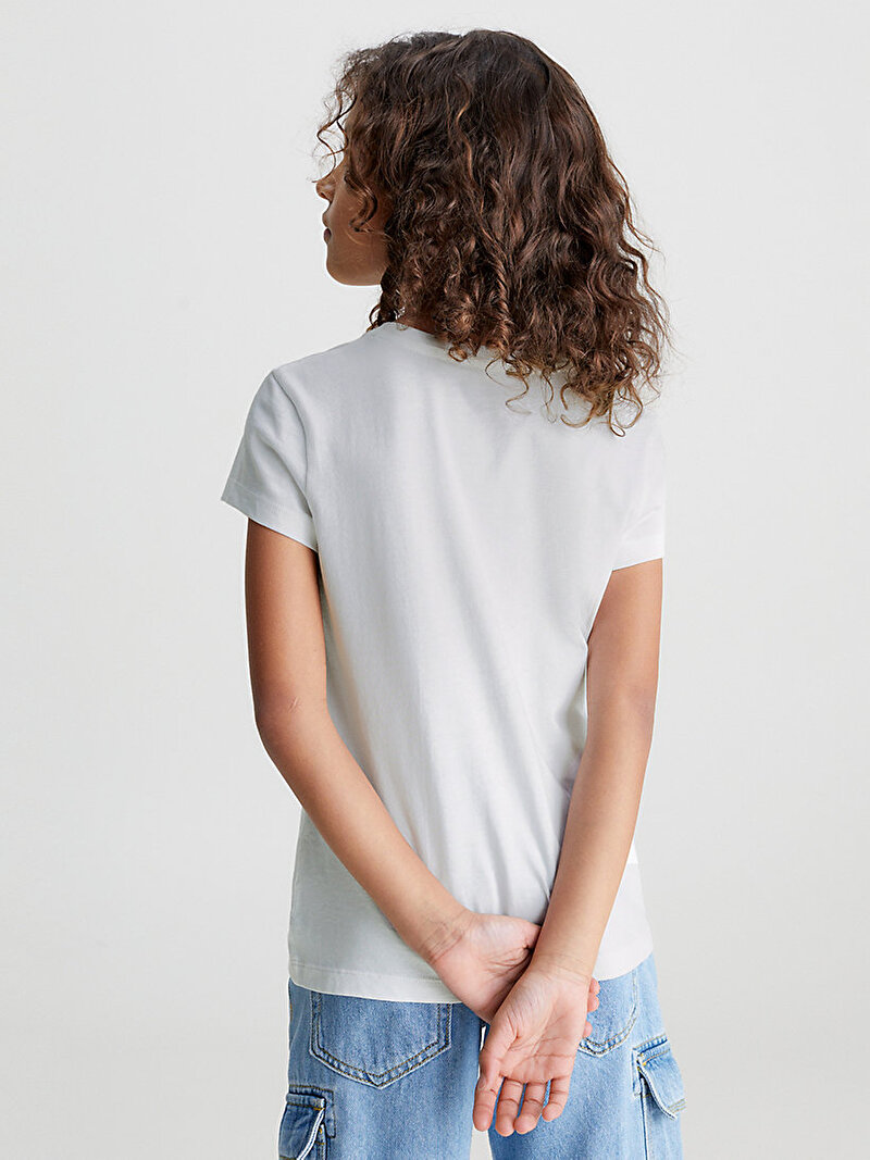 Calvin Klein Beyaz Renkli Kız Çocuk Micro Monogram T-Shirt