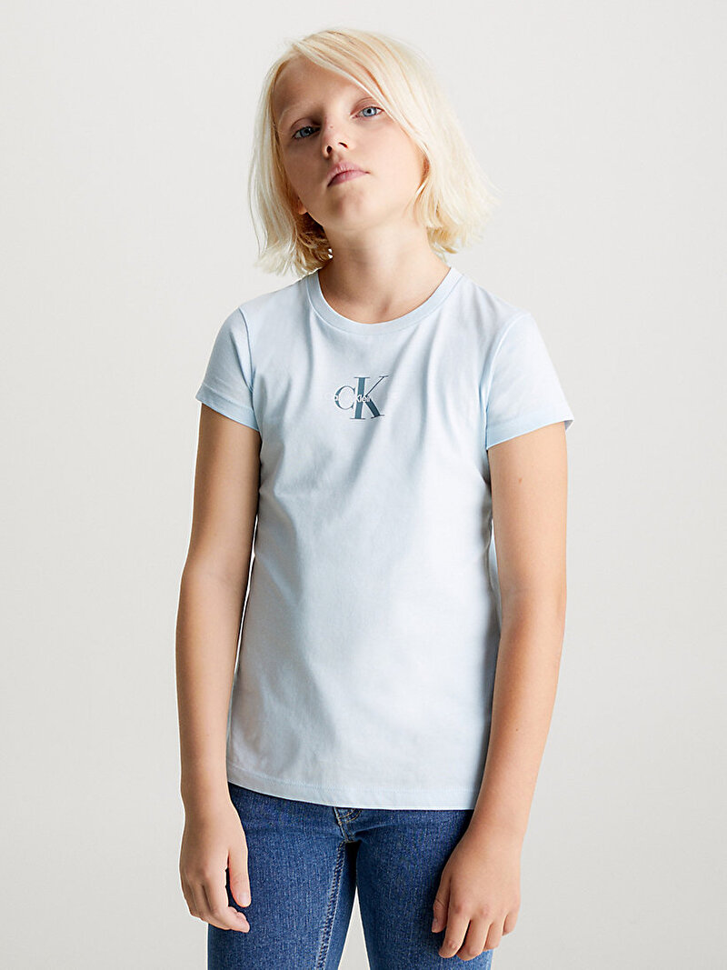 Calvin Klein Mavi Renkli Kız Çocuk Micro Monogram T-Shirt