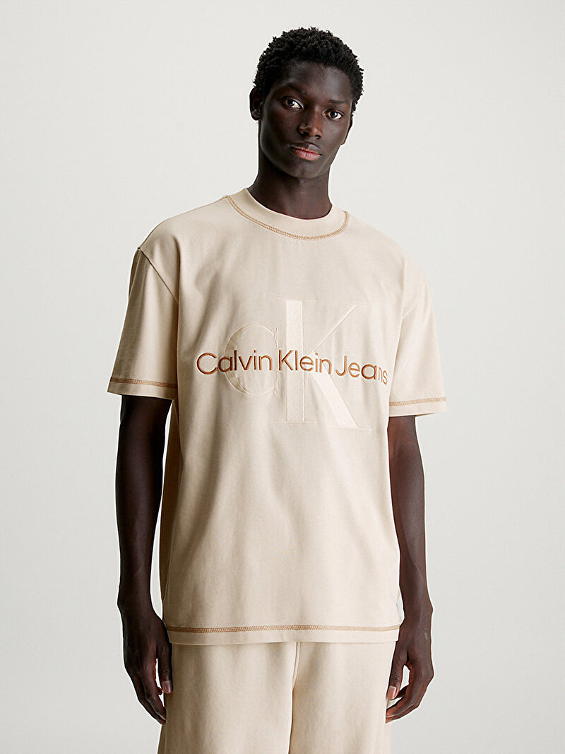 Calvin Klein Bej Renkli Erkek Wash Monologo T-Shirt