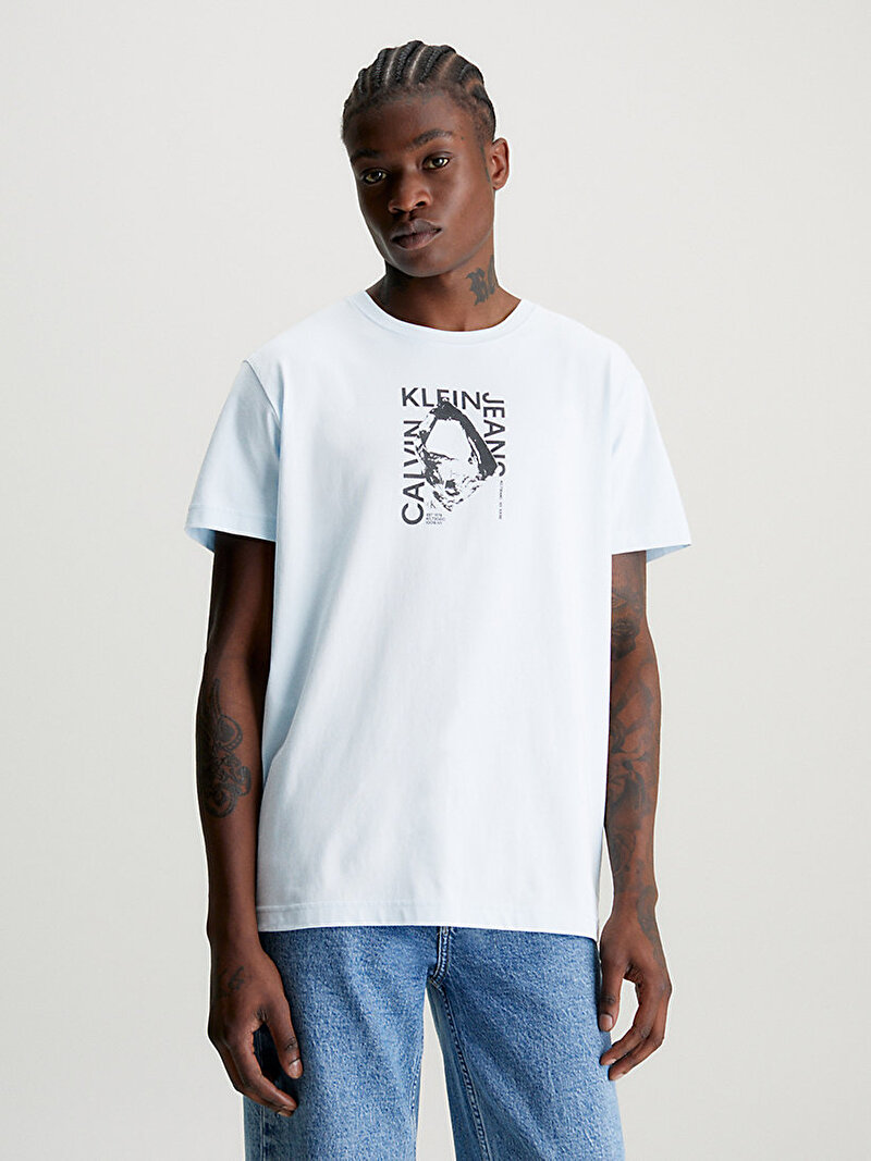 Calvin Klein Mavi Renkli Erkek Modern Metals Graphic T-Shirt