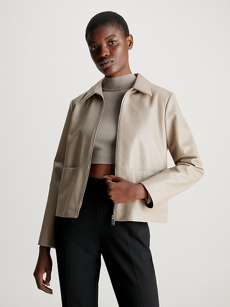 Calvin Klein Kahverengi Renkli Kadın Re-Gen Leather Relax Ceket
