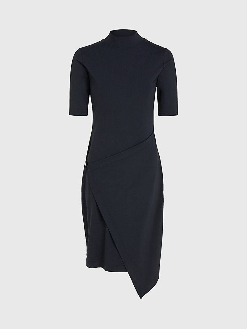 Calvin Klein Siyah Renkli Kadın Stretch Jersey Asimetrik Elbise