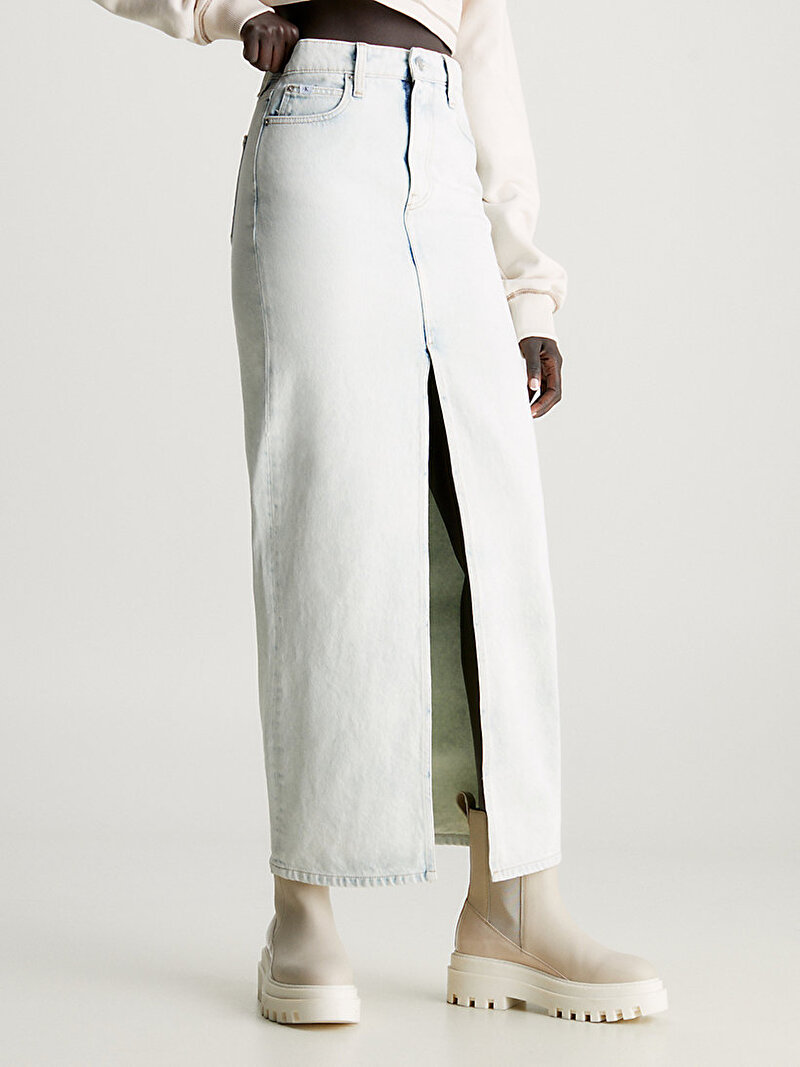 Calvin Klein Mavi Renkli Kadın Front Split Maxi Denim Etek