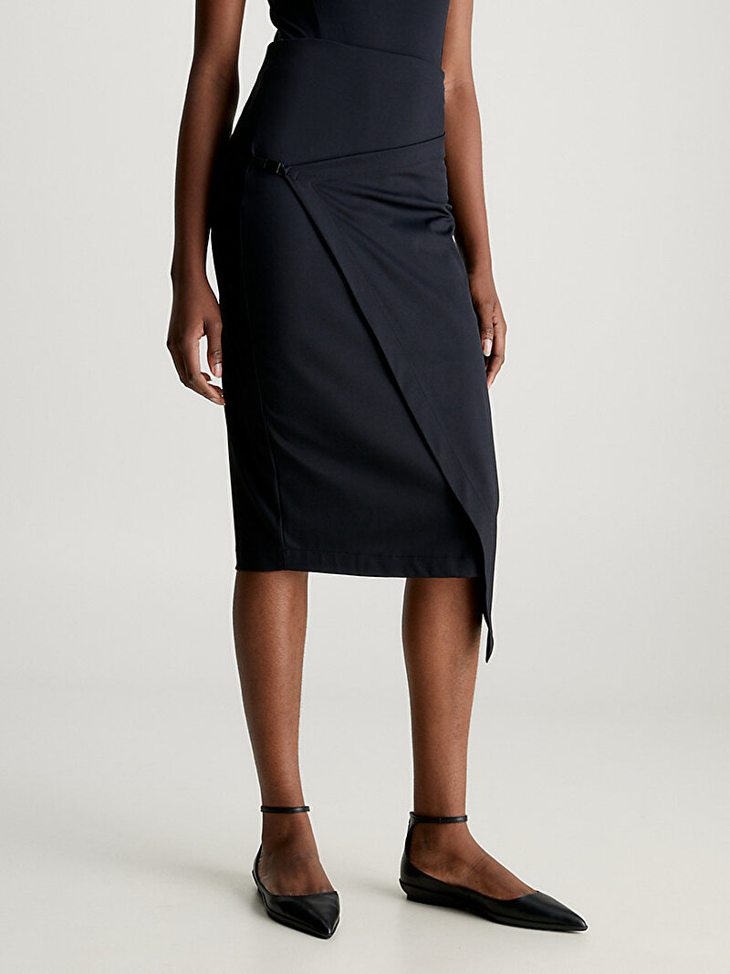 Calvin Klein Siyah Renkli Kadın Stretch Jersey Midi Etek