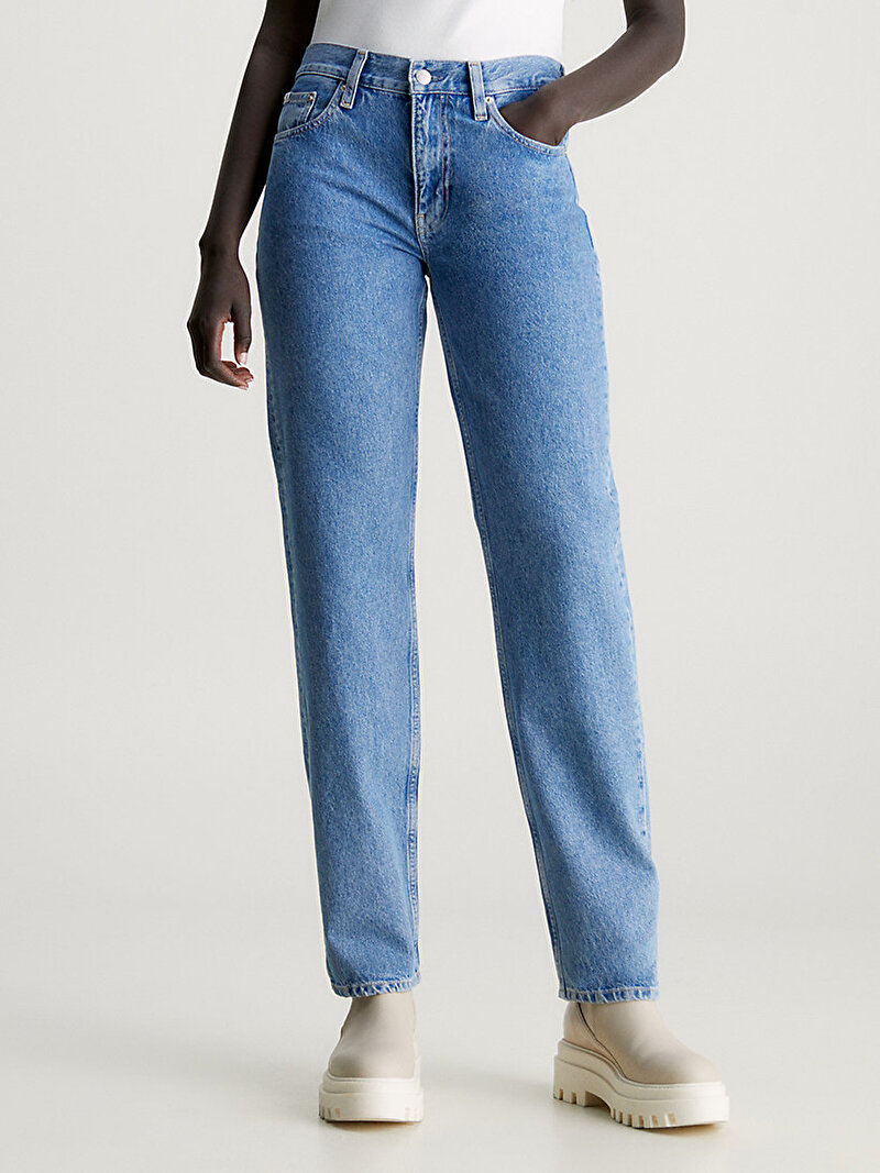 Calvin Klein Mavi Renkli Kadın Düşük Bel Straight Jean Pantolon