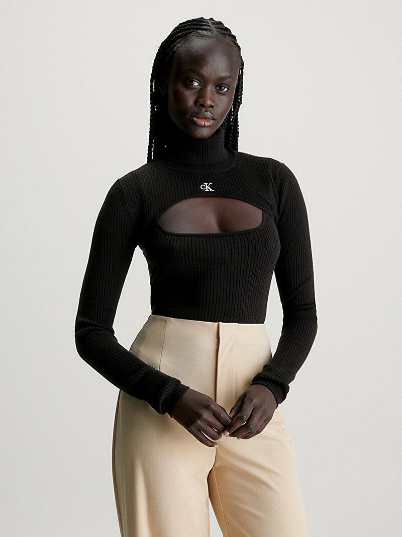 Calvin Klein Siyah Renkli Kadın 2 in 1 Cut Out Tight Kazak