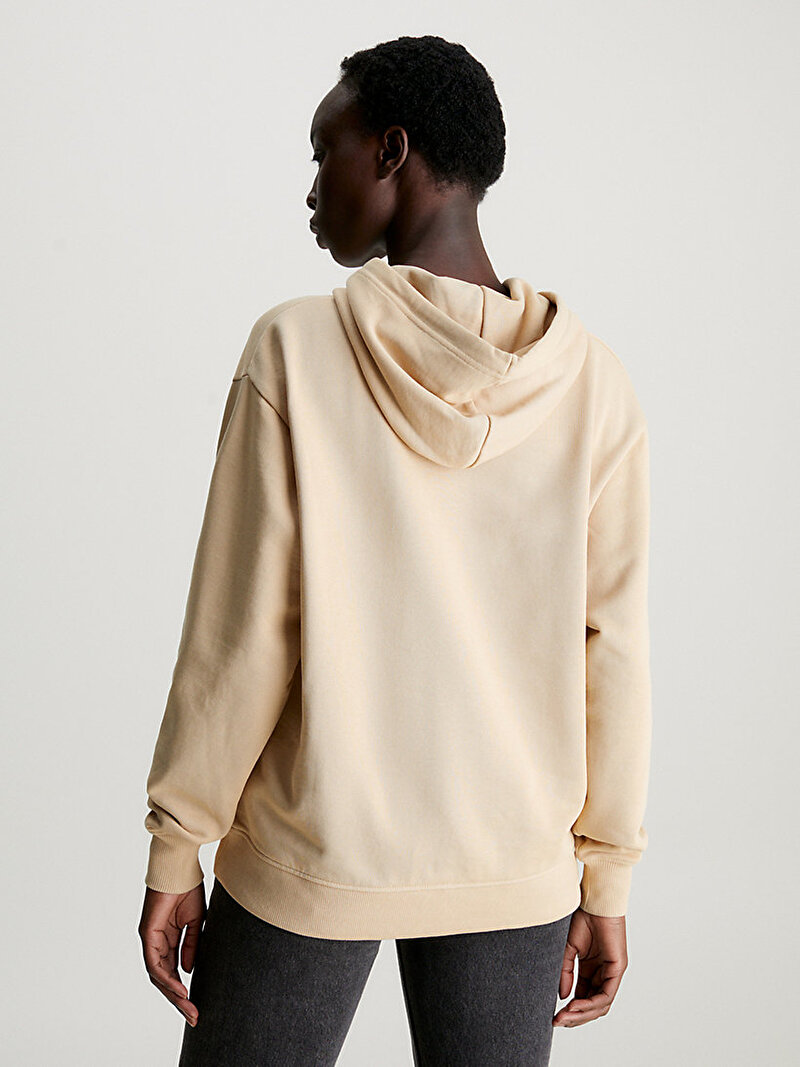 Calvin Klein Bej Renkli Kadın Woven Label Oversize Sweatshirt
