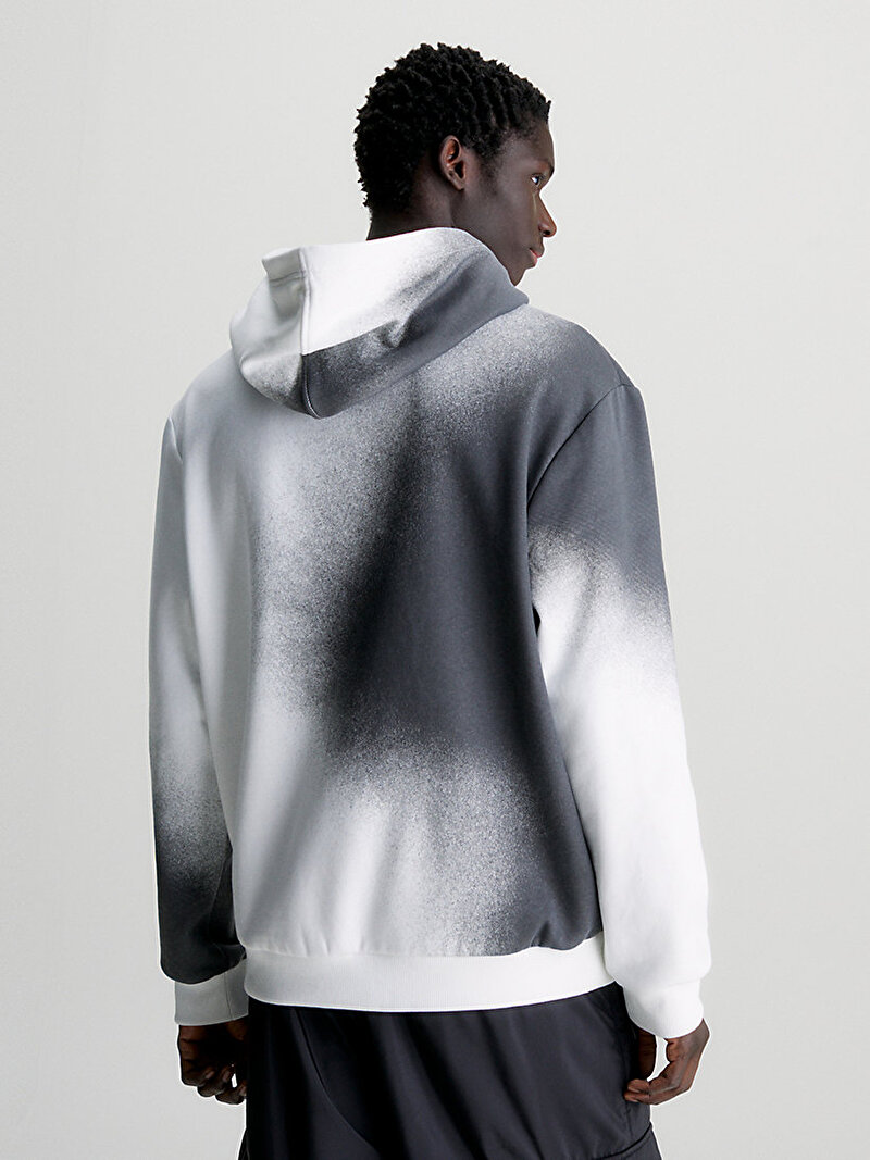 Calvin Klein Beyaz Renkli Erkek Spray Aop Hoodie Sweatshirt