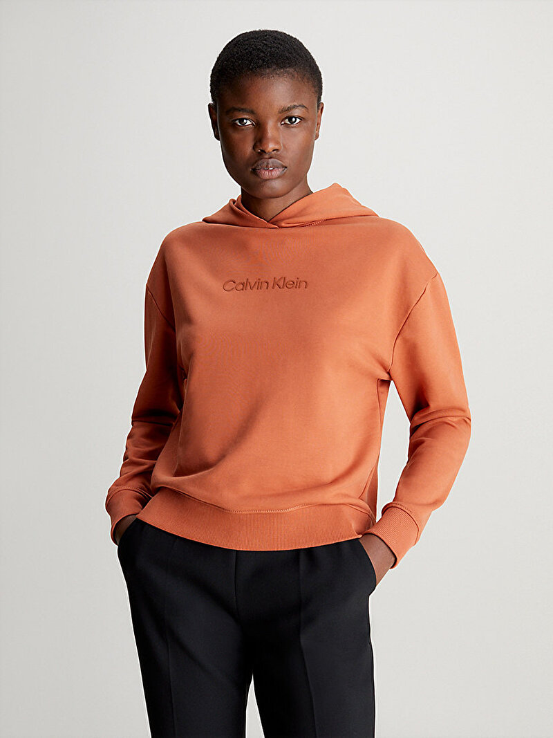 Calvin Klein Turuncu Renkli Kadın Hero Logo Hoodie Sweatshirt