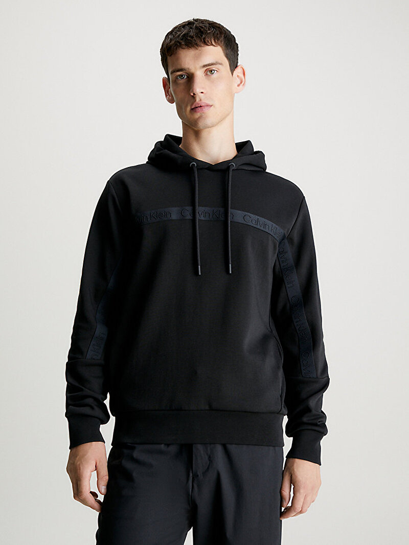 Calvin Klein Siyah Renkli Erkek Raised Logo Tape Hoodie Sweatshirt