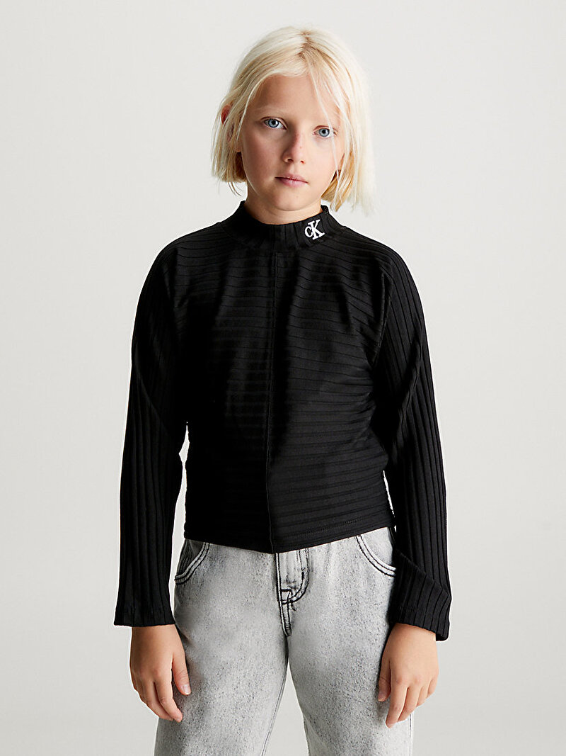 Calvin Klein Siyah Renkli Kız Çocuk Structured Rib Uzun Kollu T-Shirt