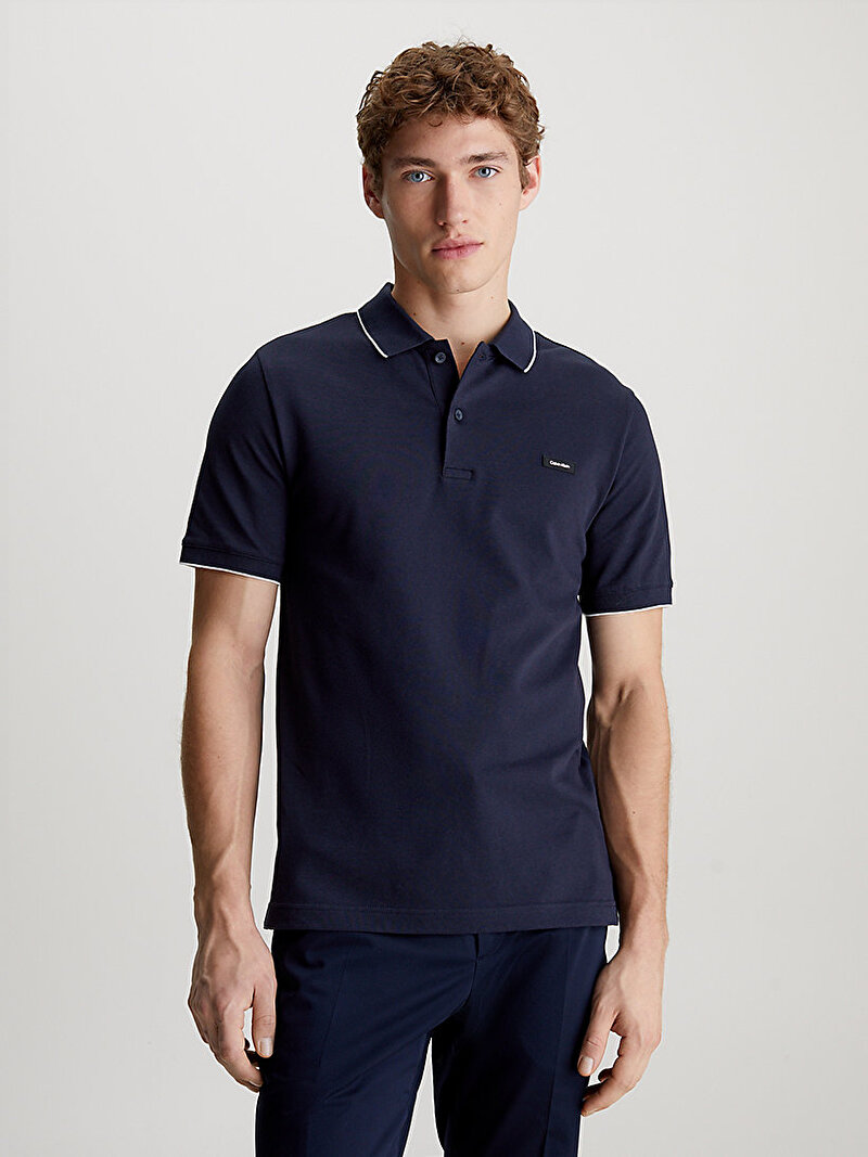 Calvin Klein Lacivert Renkli Erkek Stretch Pique Polo T-Shirt
