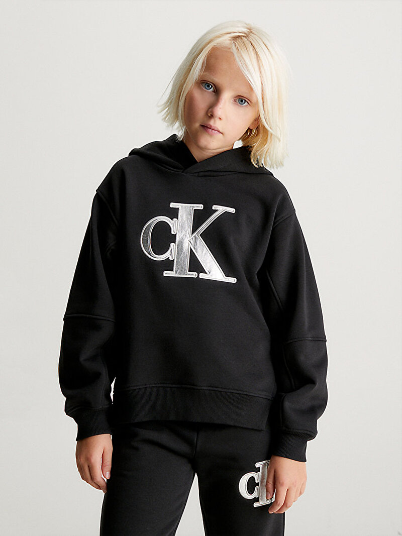 Calvin Klein Siyah Renkli Kız Çocuk Metallic Satin Monogram Sweatshirt