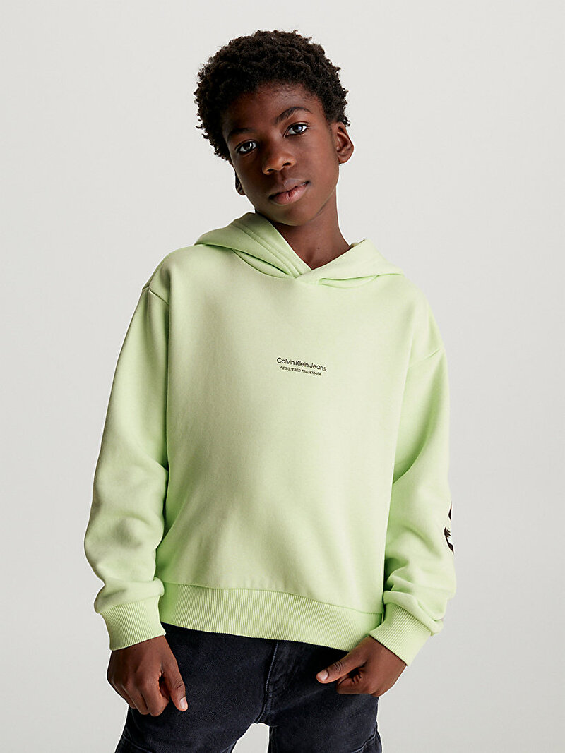 Calvin Klein Yeşil Renkli Erkek Çocuk Pixel Logo Terry Sweatshirt