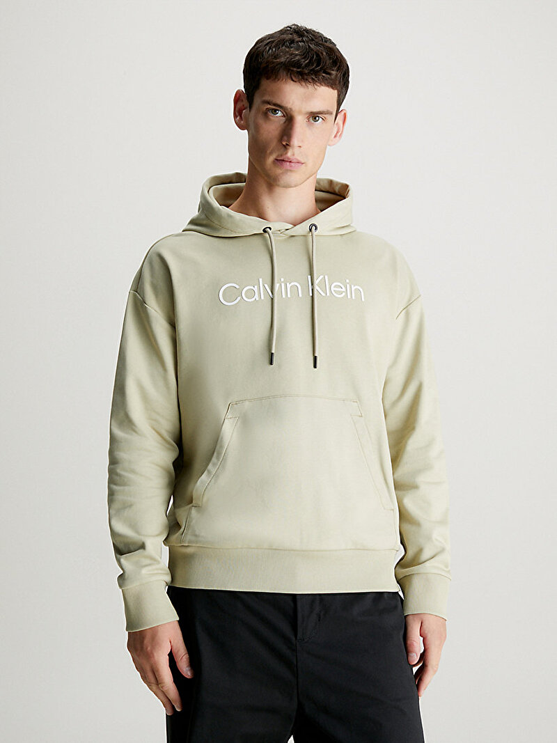 Calvin Klein Bej Renkli Erkek Hero Logo Comfort Hoodie Sweatshirt