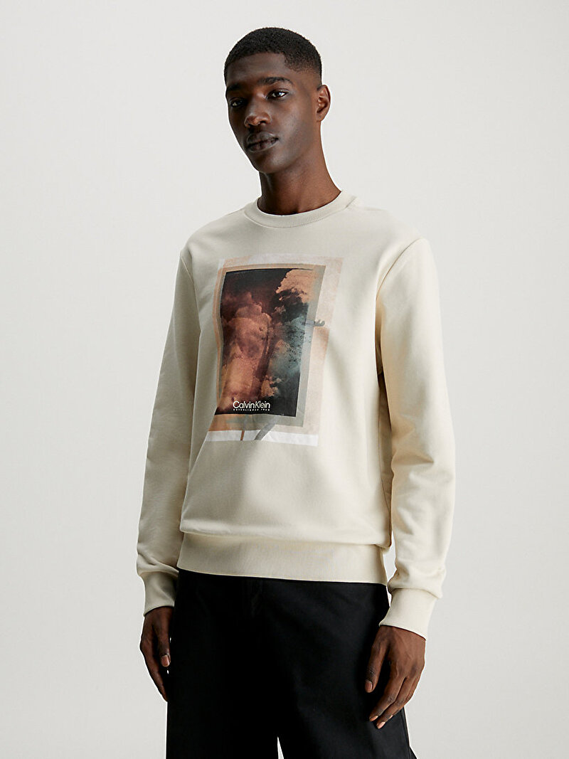 Calvin Klein Bej Renkli Erkek Photo Print Sweatshirt