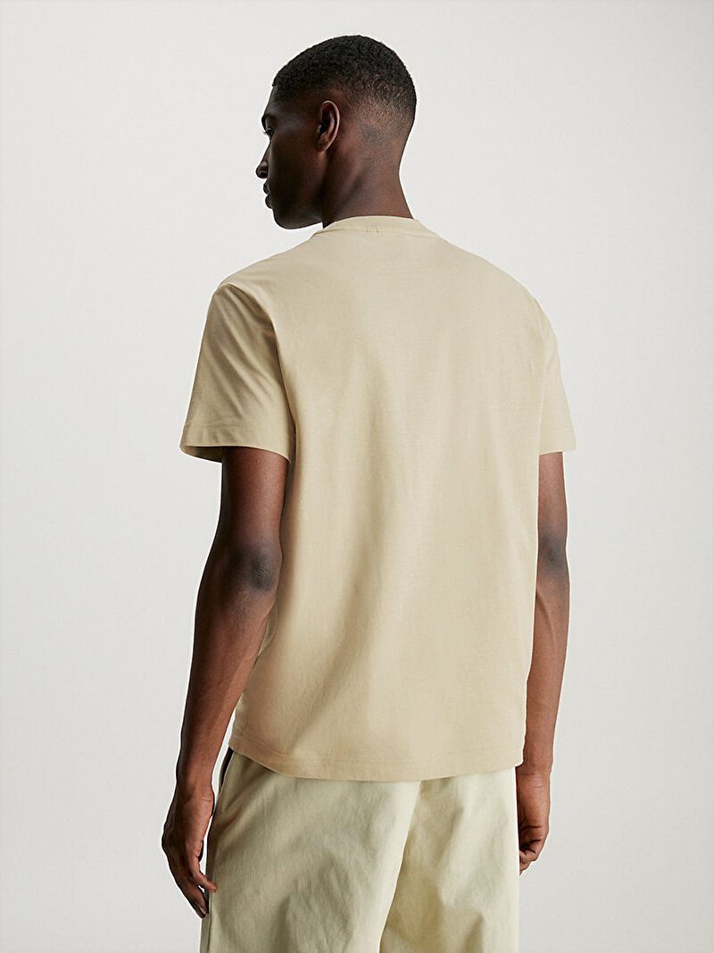 Calvin Klein Bej Renkli Erkek Raised Rubber Logo T-Shirt