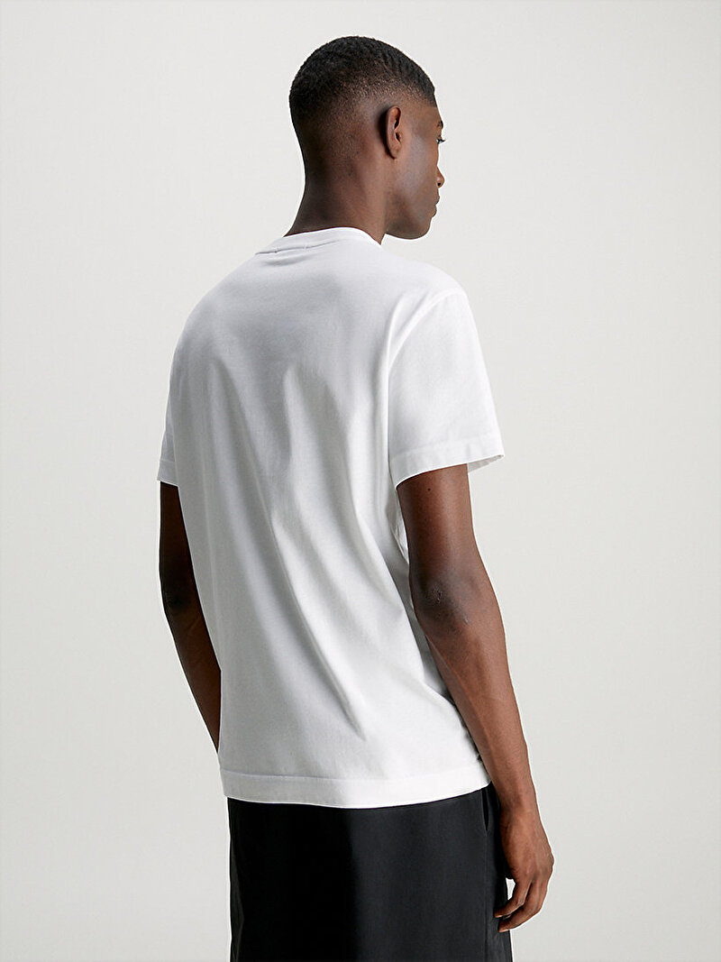Calvin Klein Beyaz Renkli Erkek Raised Rubber Logo T-Shirt