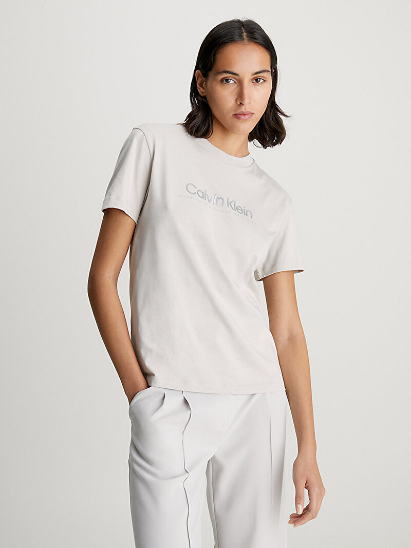 Calvin Klein Gri Renkli Kadın Satin Print Graphic T-Shirt
