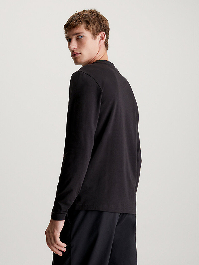Calvin Klein Siyah Renkli Erkek Logo Mock Neck Uzun Kollu T-Shirt