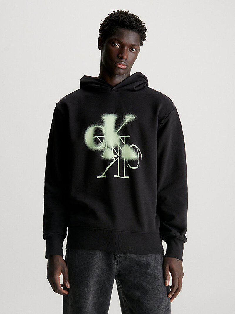 Calvin Klein Siyah Renkli Erkek Mirrored Ck Logo Hoodie Sweatshirt