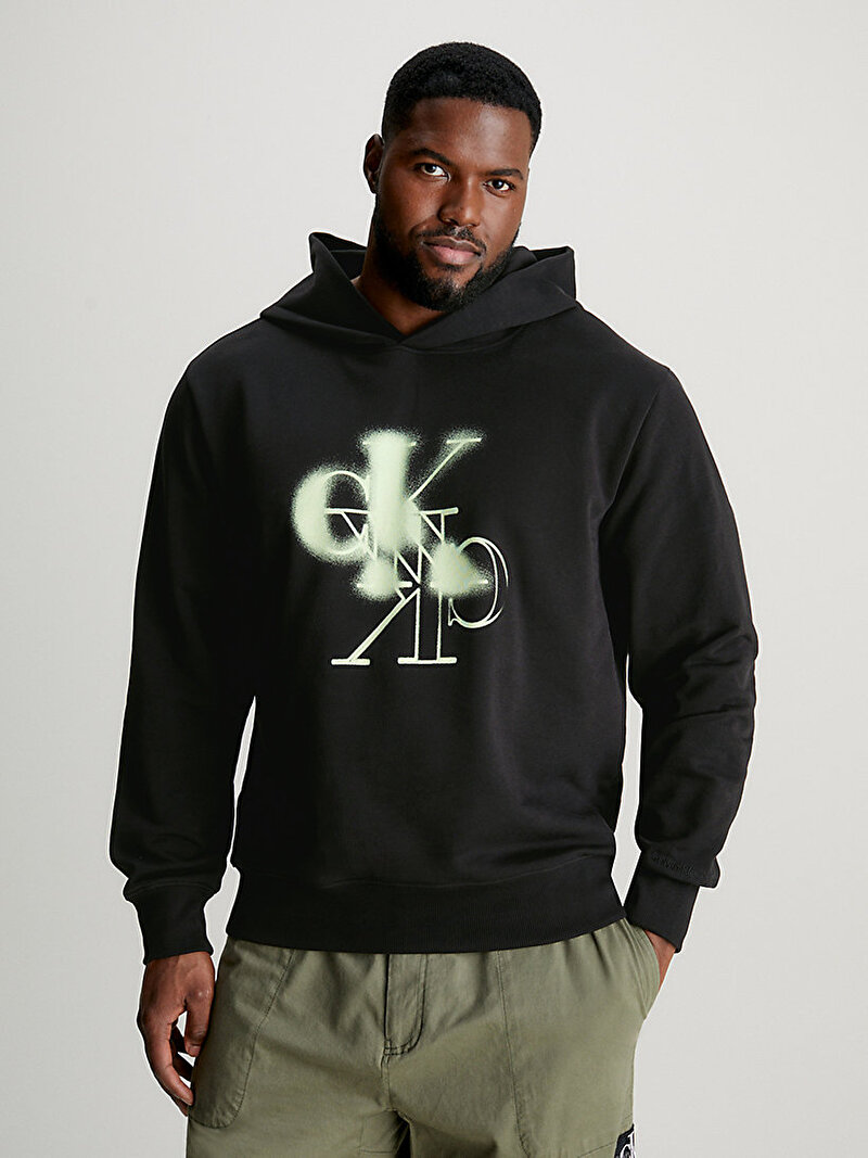 Calvin Klein Siyah Renkli Erkek Mirrored Ck Logo Hoodie Sweatshirt
