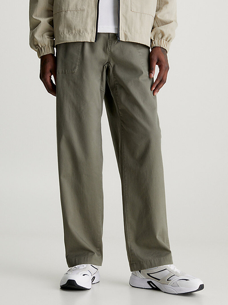 Calvin Klein Haki Renkli Erkek Badge Trim Woven Pantolon