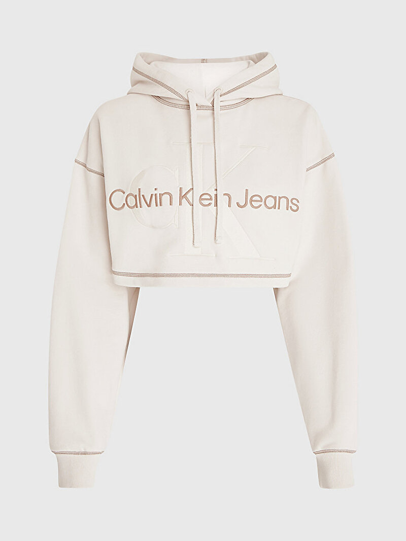 Calvin Klein Bej Renkli Kadın Hero Monologo Crop Sweatshirt