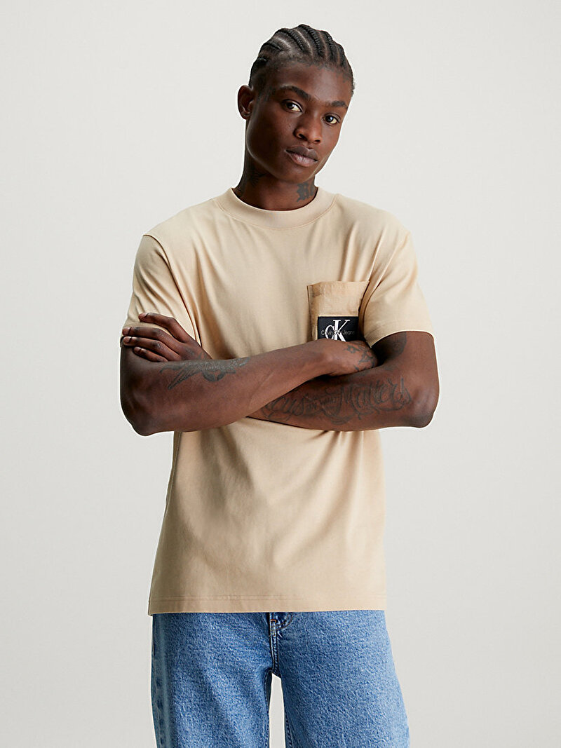 Calvin Klein Bej Renkli Erkek Ripstop Panelled T-Shirt