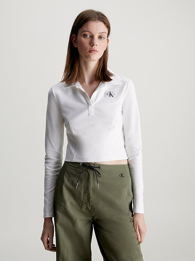 Calvin Klein Beyaz Renkli Kadın Polo Collar Milano Top