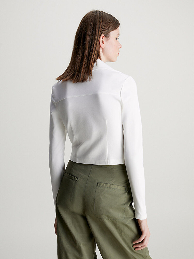 Calvin Klein Beyaz Renkli Kadın Polo Collar Milano Top