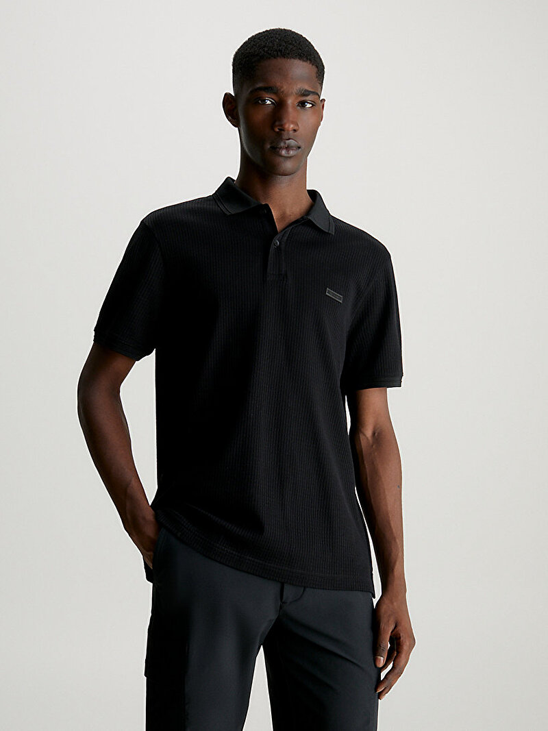 Calvin Klein Siyah Renkli Erkek Mercerized Waffle Polo T-Shirt