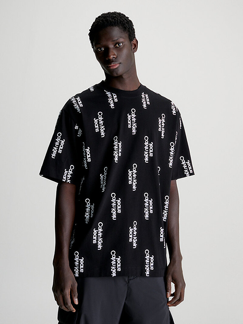 Calvin Klein Siyah Renkli Erkek Stacked Logo Aop T-Shirt