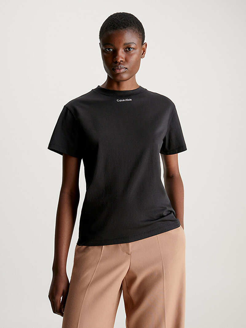 Calvin Klein Siyah Renkli Kadın Metallic Micro Logo T-Shirt