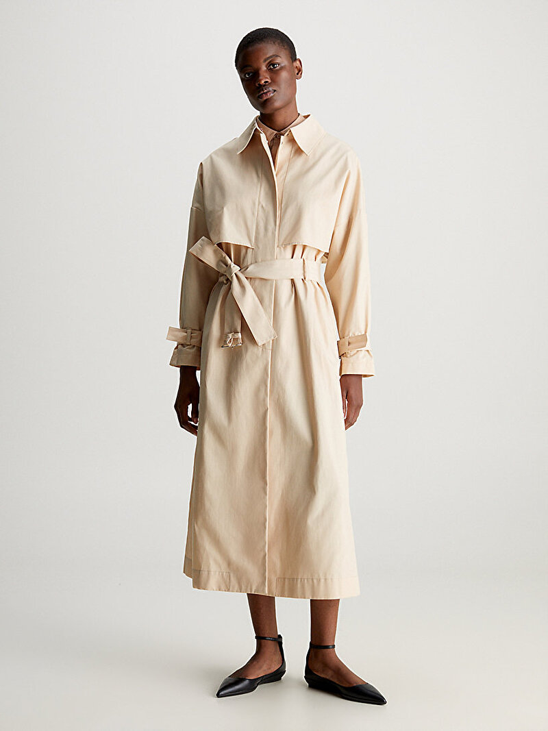 Calvin Klein Bej Renkli Kadın Technical Cotton Trençkot