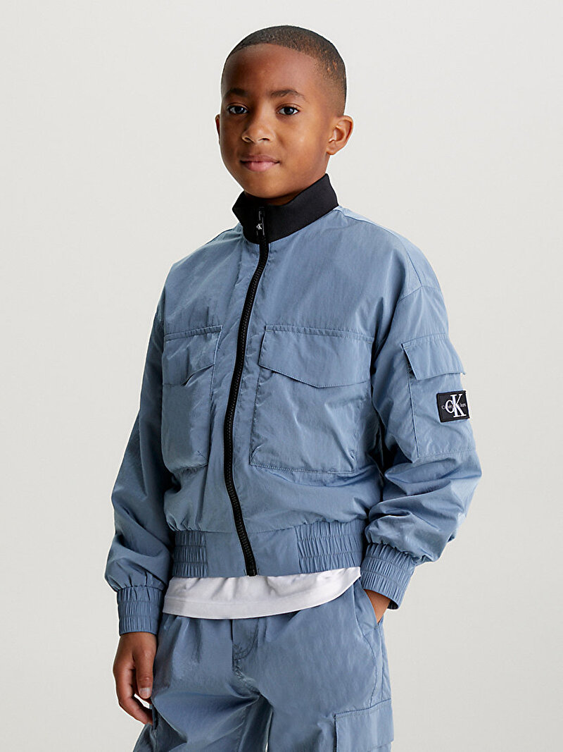 Calvin Klein Mavi Renkli Erkek Çocuk Structured Nylon Zip Ceket