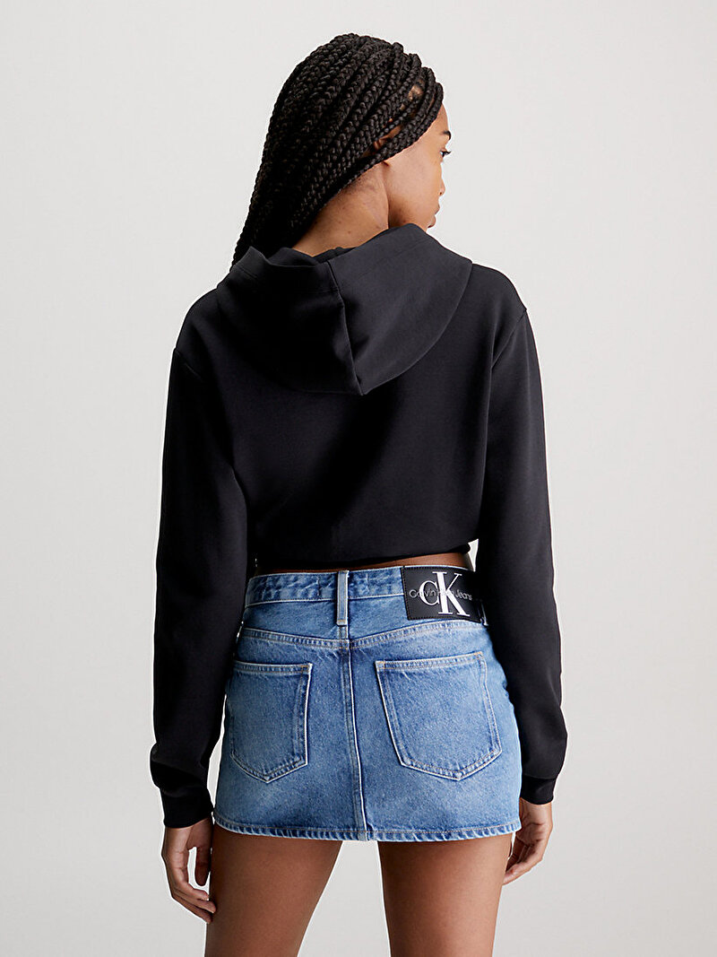 Calvin Klein Siyah Renkli Kadın Wrap Cropped Hoodie Sweatshirt