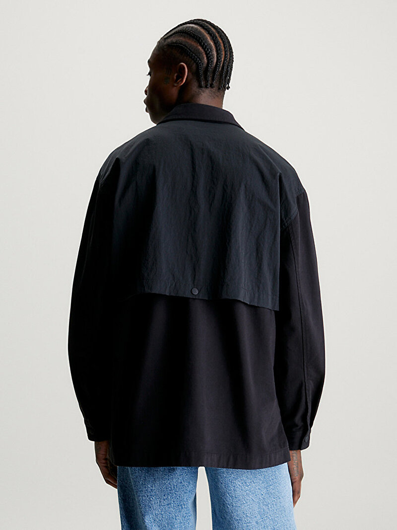 Calvin Klein Siyah Renkli Erkek Mix Media Fermuarlı Gömlek