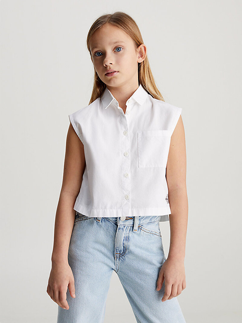 Calvin Klein Beyaz Renkli Kız Çocuk Monogram Gömlek